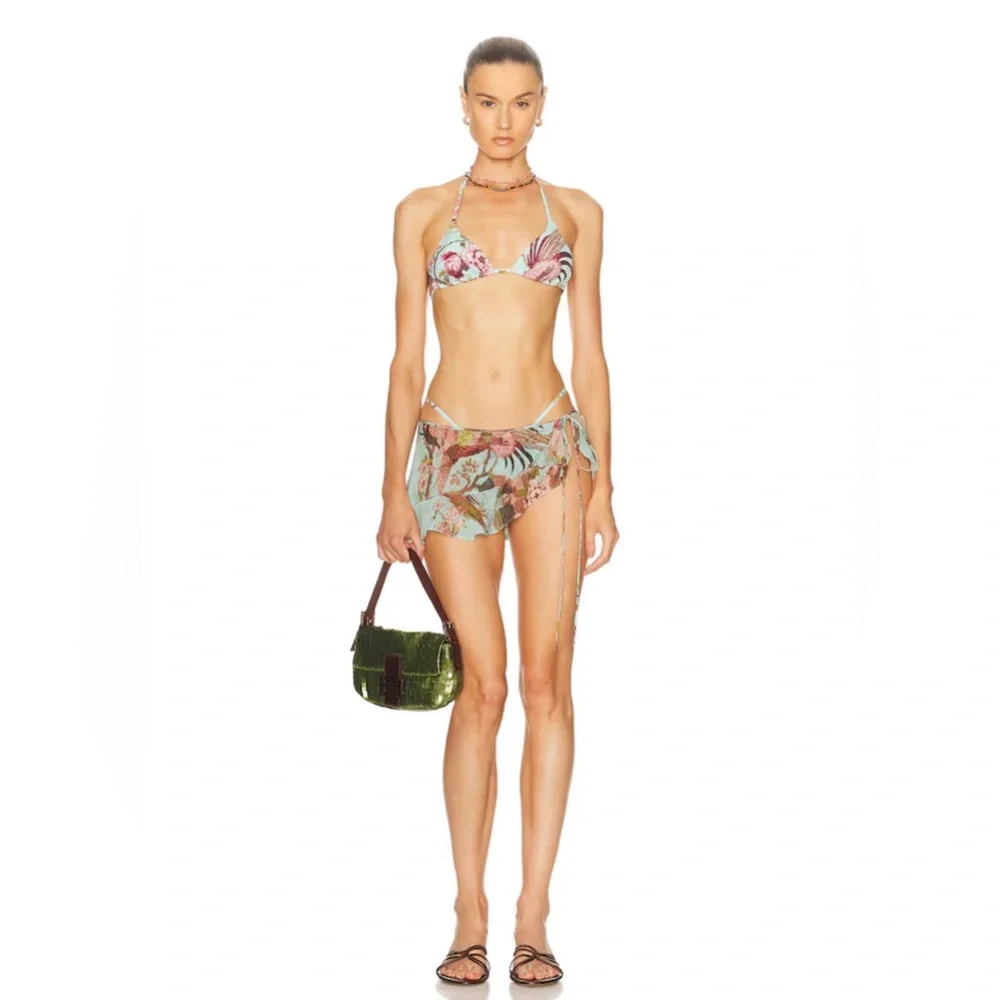 Skims X Roberto Cavalli Designer Perfect Triangle Tie Bikini Top Fagianella NWT